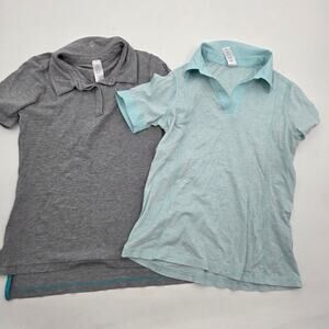 LOT 2 Ivivva Lululemon Girl SZ 10 Grey Blue Polo Short Sleeve Casual Athletic